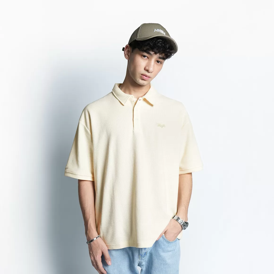 HIGH CULTURED Polo Tees* Waffle Loose Polo Tee - 142